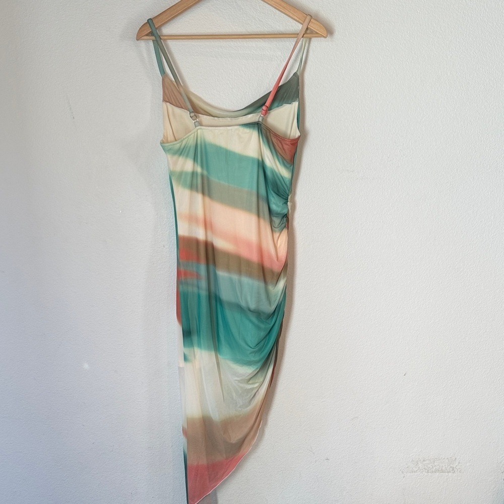 🆕 Pretty Garden Bodycon Asymmetrical Mesh Mini Ombré Dress, Size M - Picture 4 of 15